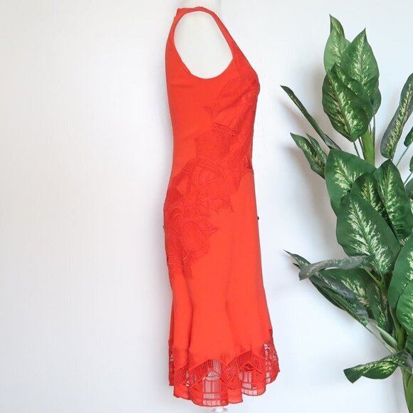 Jonathan Simkhai Red V-neck Sleeveless Lace Appliqué Crepe Cocktail Dress 4 - Picture 8 of 15